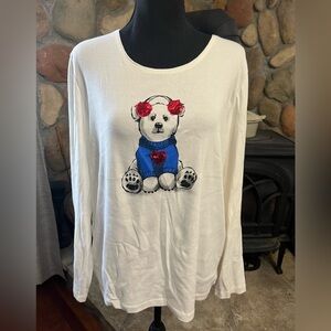 Karen Scott White Long Sleeve Winter Desiign Shirt EUC